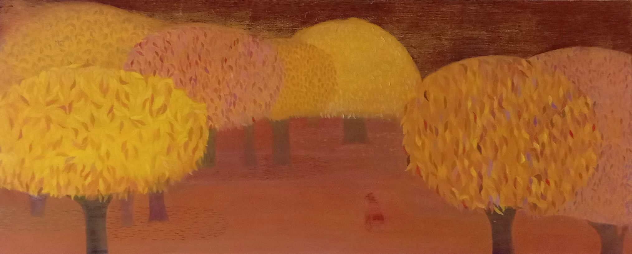 2011 Árboles amarillos y Caperucita roja 25x60 Óleo sobre dm